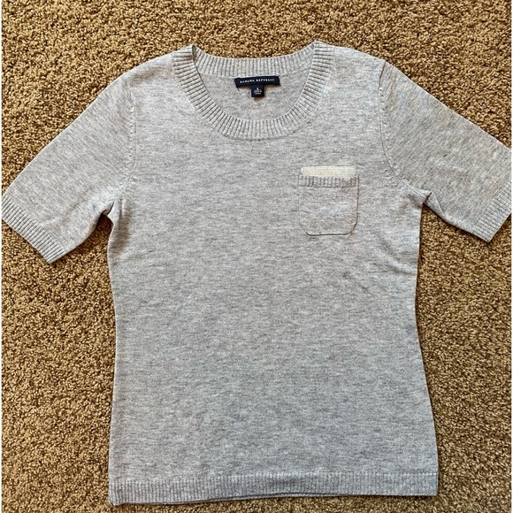 Banana Republic light gray short sleeve sweater. Sequins pocket detail. - Picture 1 of 4